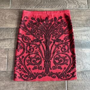 Peruvian Connection Pima Cotton Knit Holiday Office Red Black Skirt Size Small